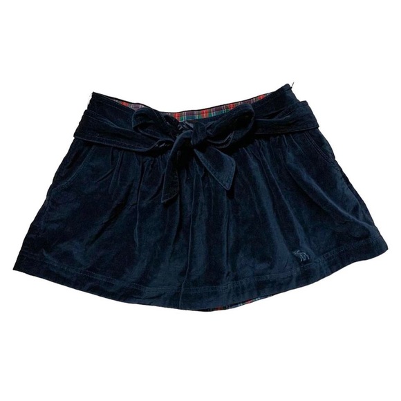 SOLD- Abercrombie & Fitch velvet plaid winter Mini Skirt Navy Blue - Picture 1 of 4
